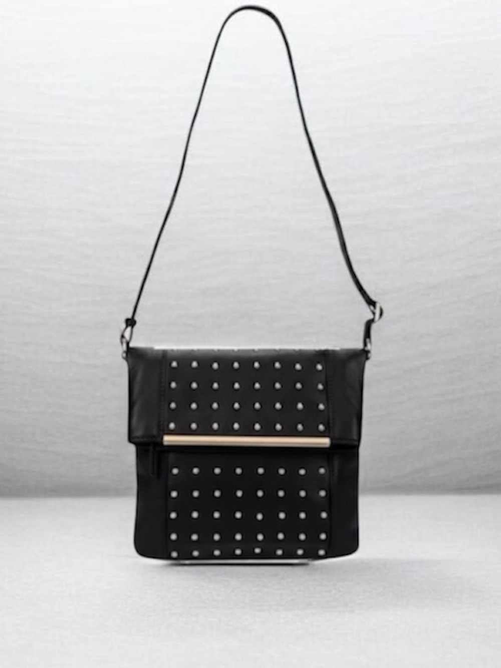 Danier | Black Studded Leather HandBag, Silver Strip Detail, Magnet Closure - Picture 14 of 14